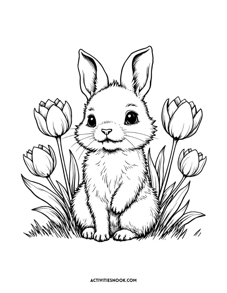 bunny and tulip garden