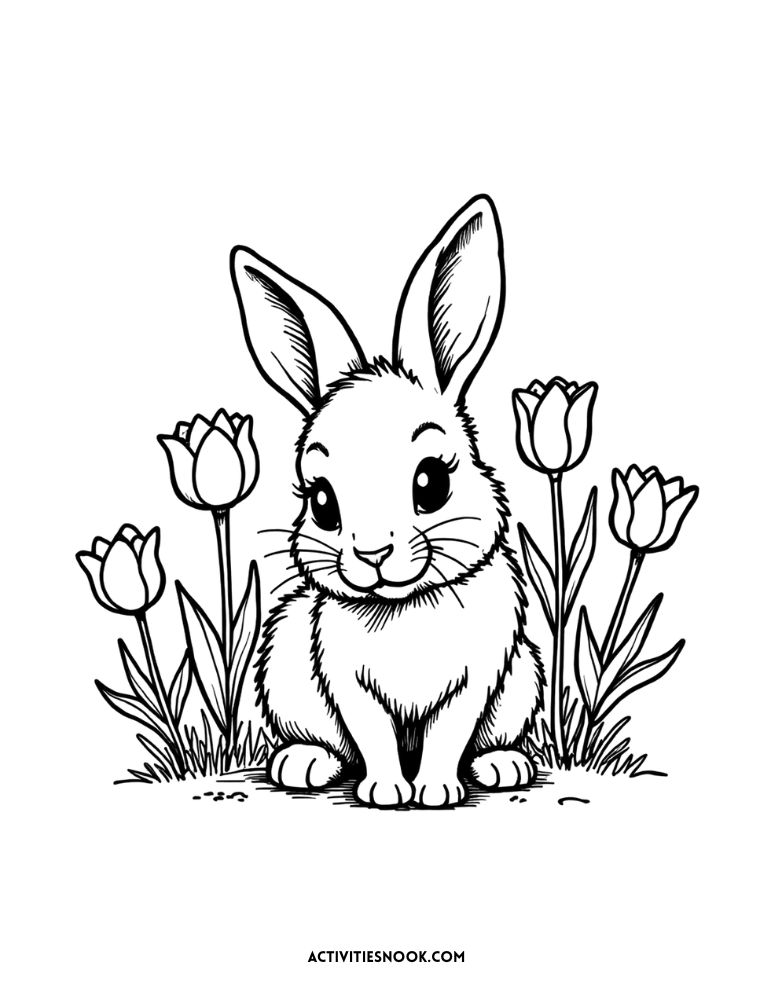 shy bunny with flowers