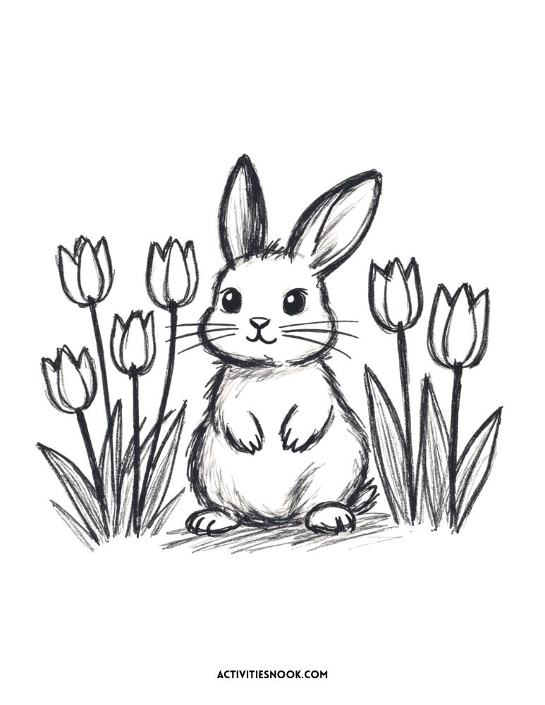 Soft bunny with flowers printable PDF