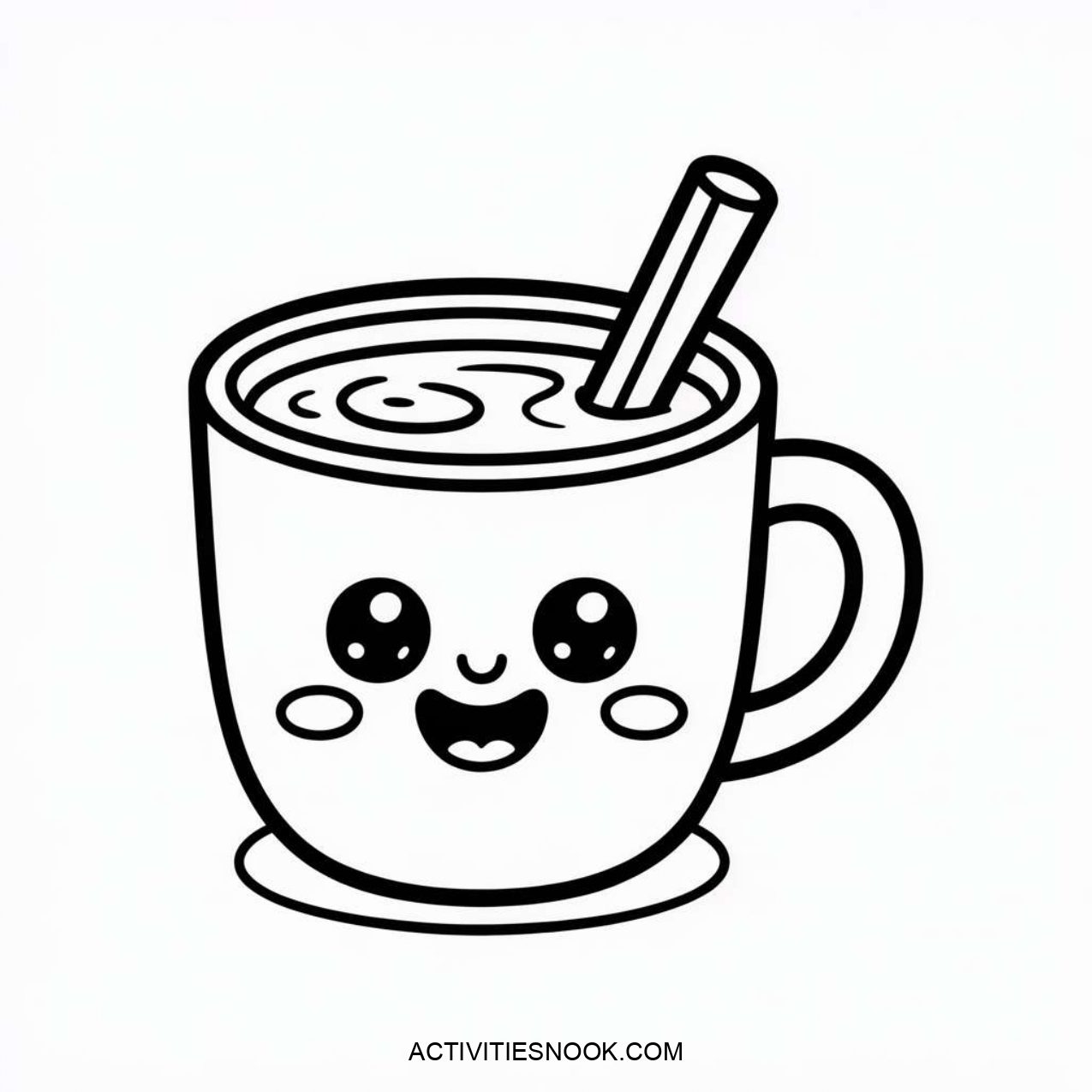 A cute kawaii mug with a smiling face and a straw.