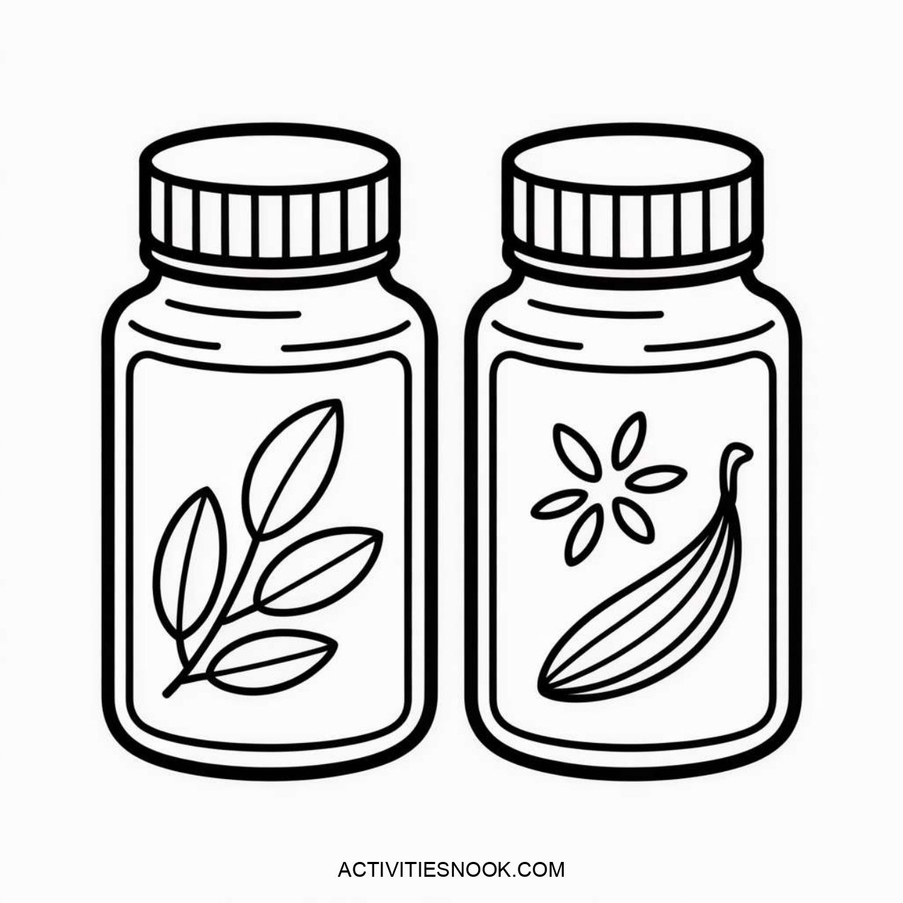 Two jars with botanical spice illustrations on their labels.