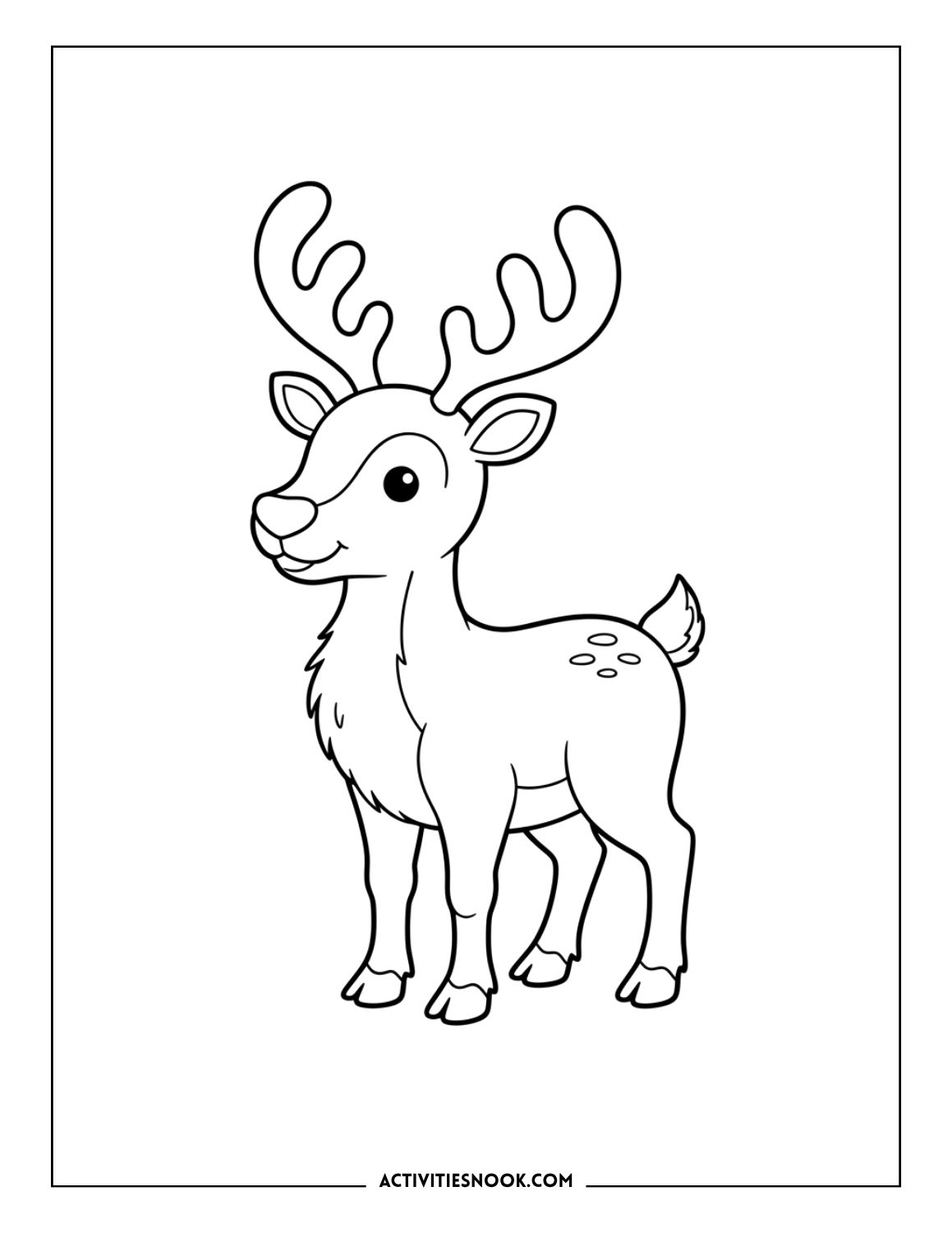 Easy reindeer outline with large antlers and open space for coloring.
