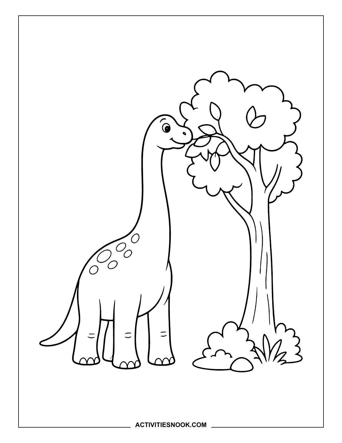 Brachiosaurus reaching toward leaves in a tall tree.