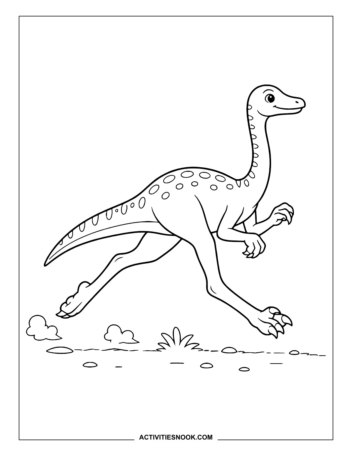 Long-legged Gallimimus running across open ground.