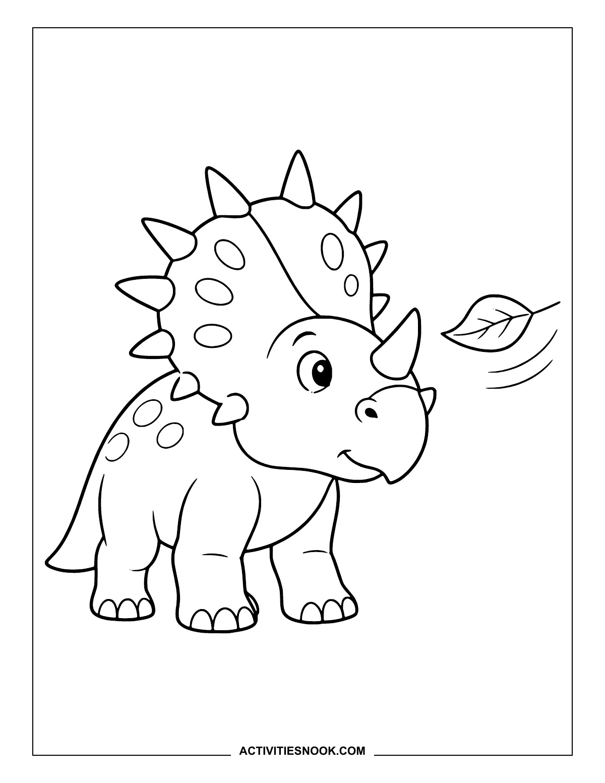Styracosaurus watching a leaf drift beside its spiky frill.